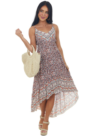 Vanilla and Marsala Floral High Low V Neck Dress