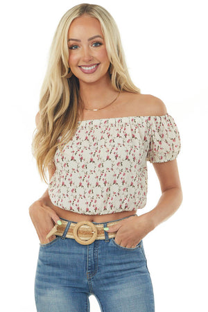 Vanilla and Mulberry Floral Print Off the Shoulder Blouse