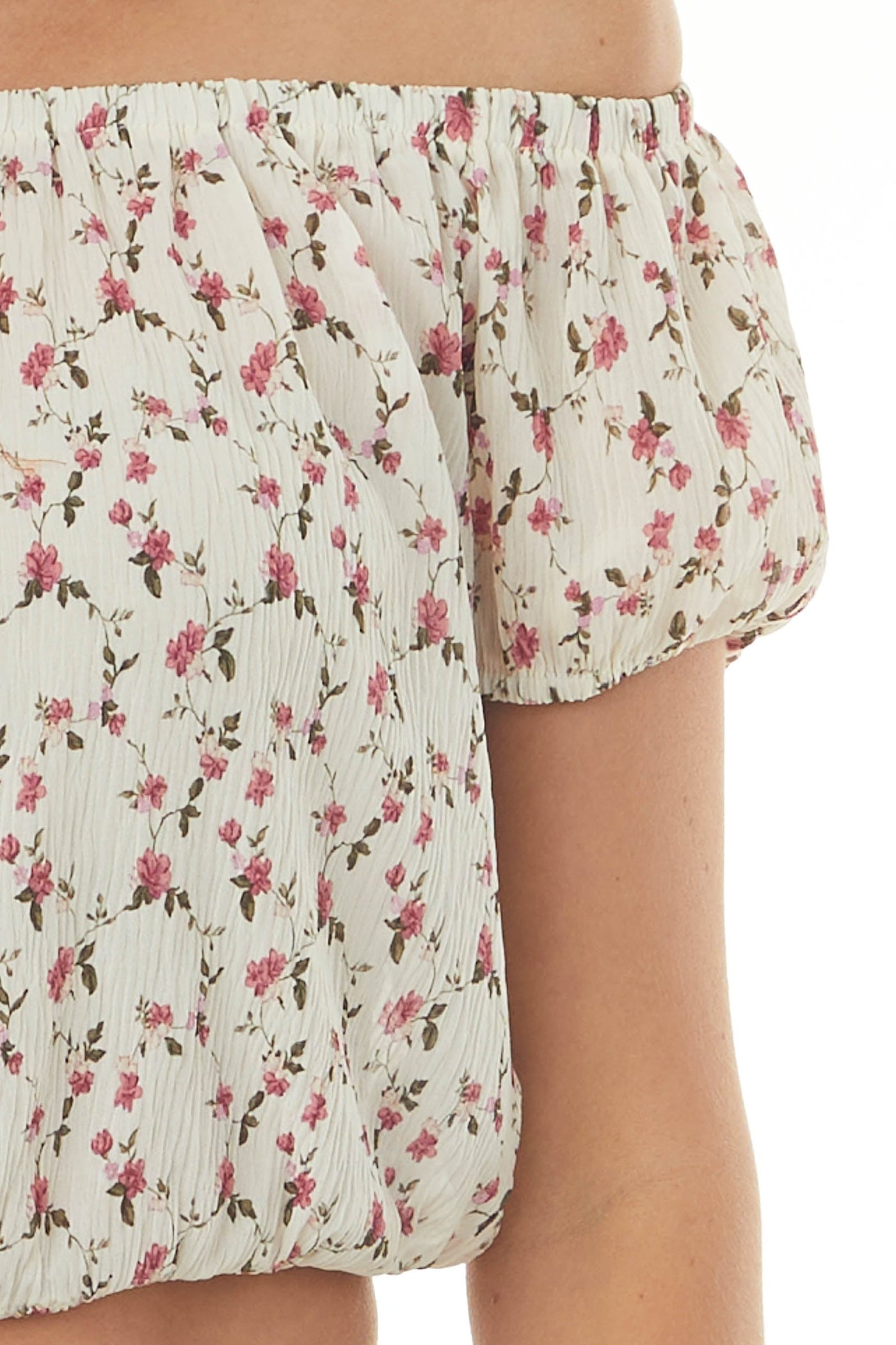 Vanilla and Mulberry Floral Print Off the Shoulder Blouse