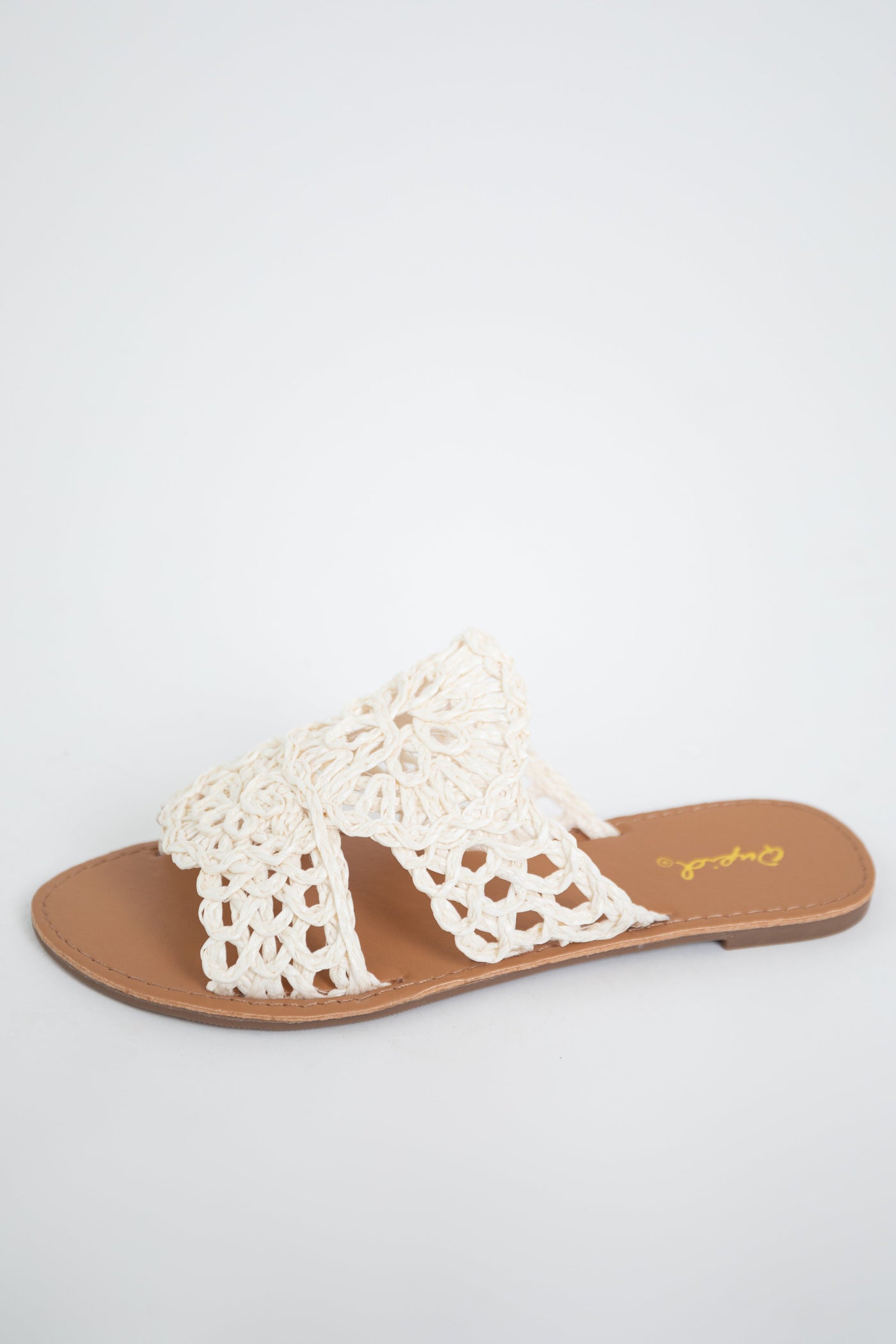 Vanilla Crochet Raffia Slip On Sandals