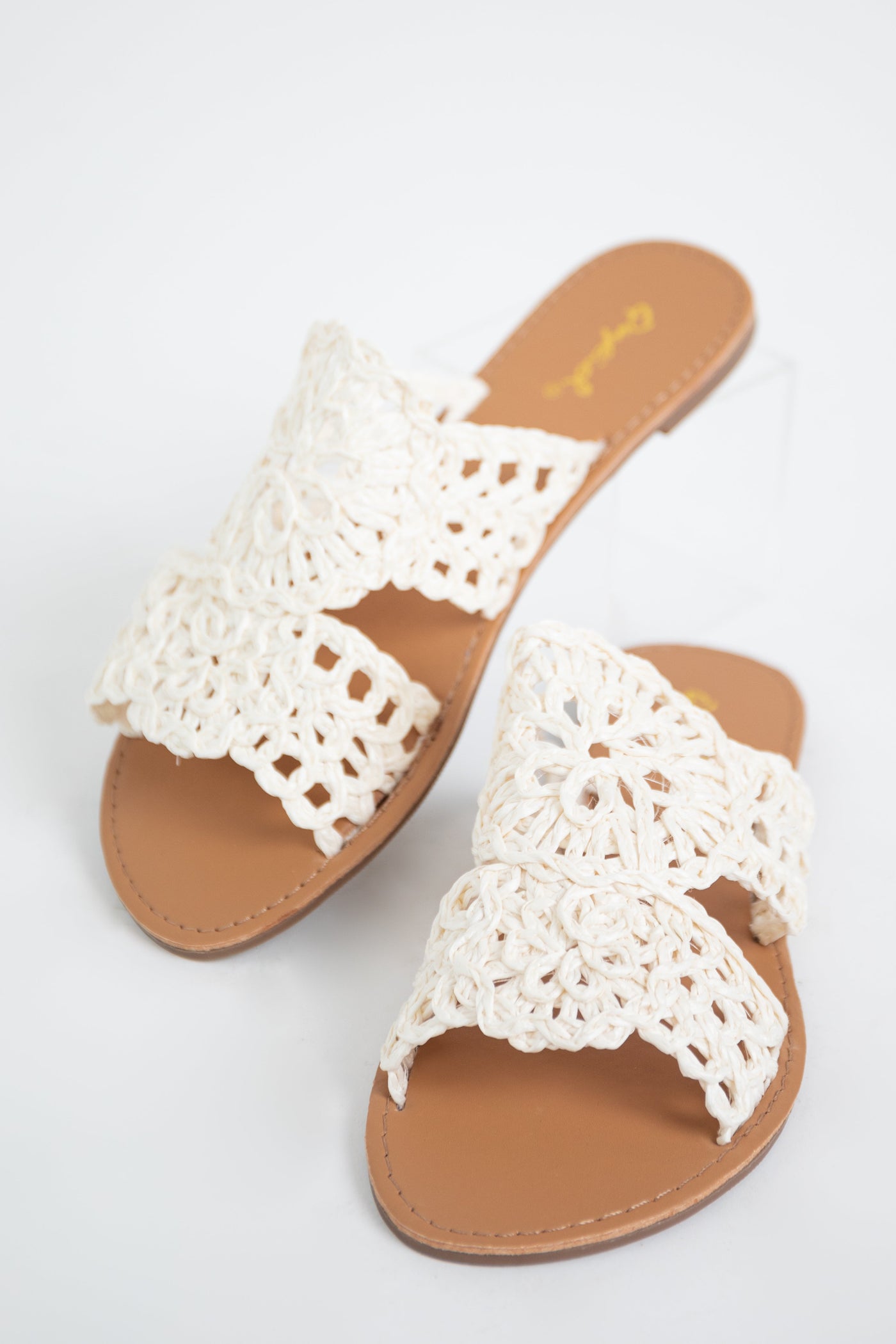 Vanilla Crochet Raffia Slip On Sandals