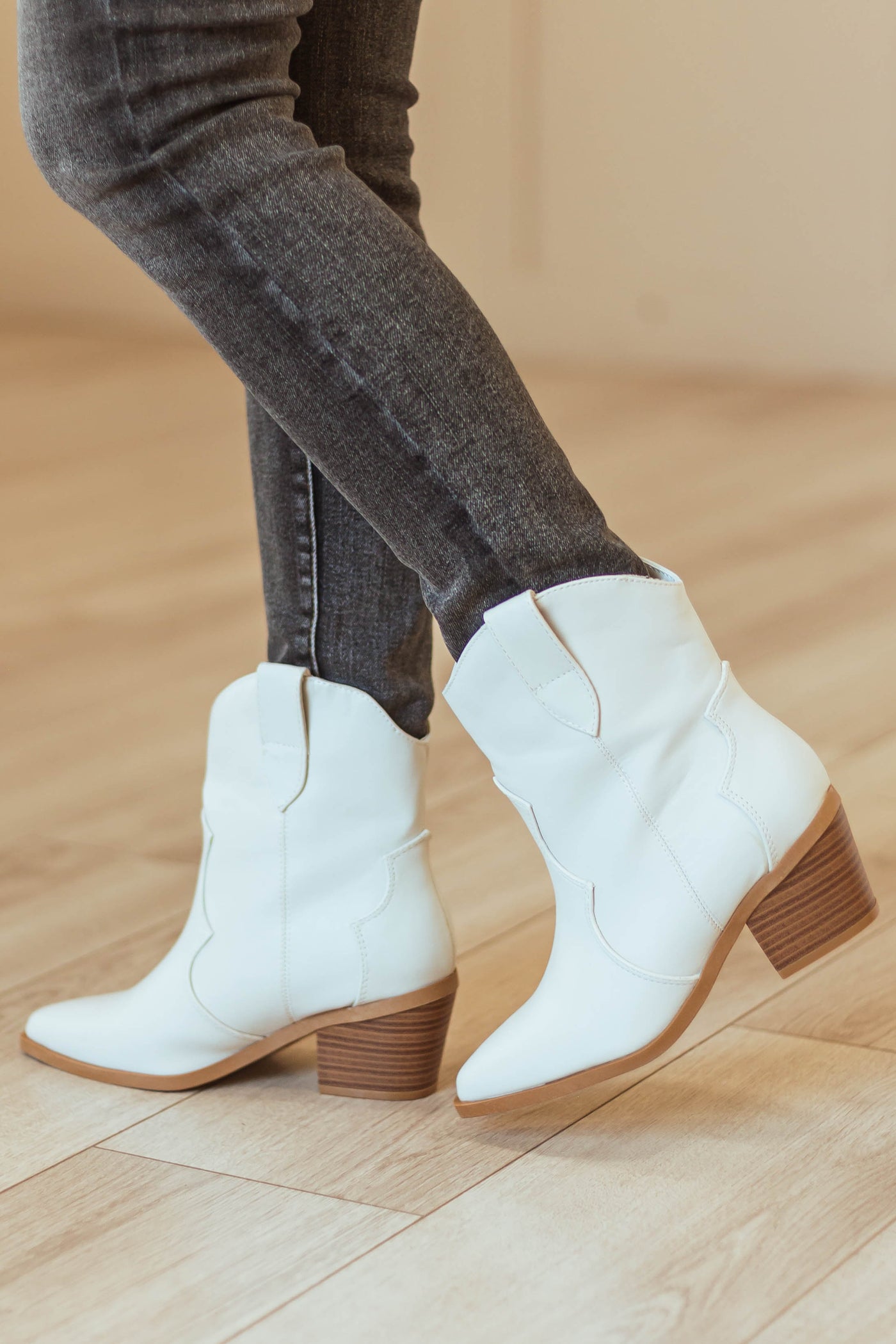 Vanilla Pleather Pointed Toe Western Booties