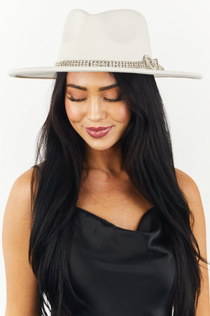 Vanilla Rhinestone Belt Flat Brim Felt Hat