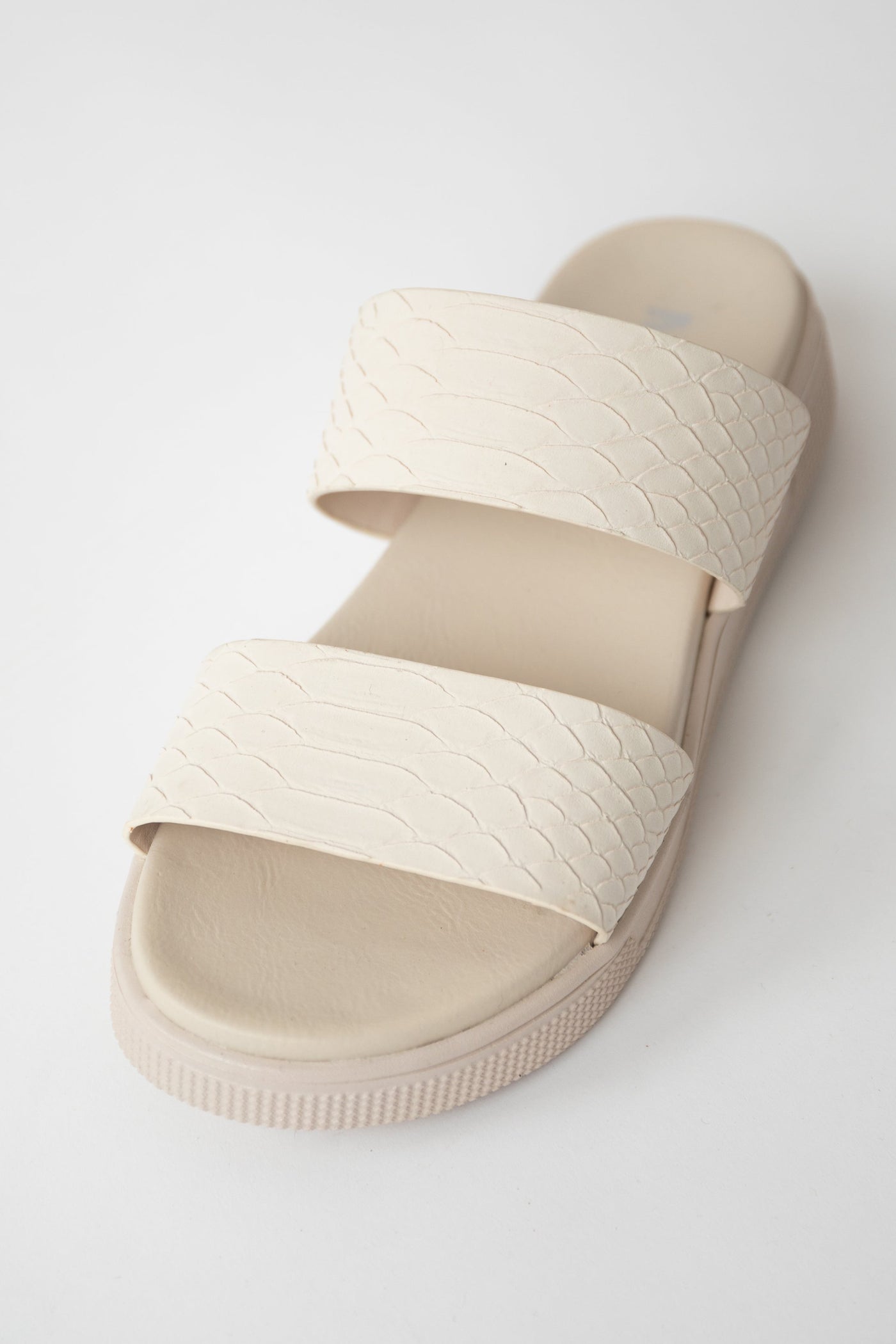 Vanilla Snake Texture Comfy Footbed Slip On Sandals
