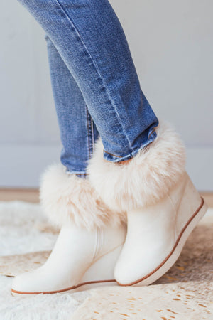 Vanilla Suede Wedge Heel Faux Fur Booties