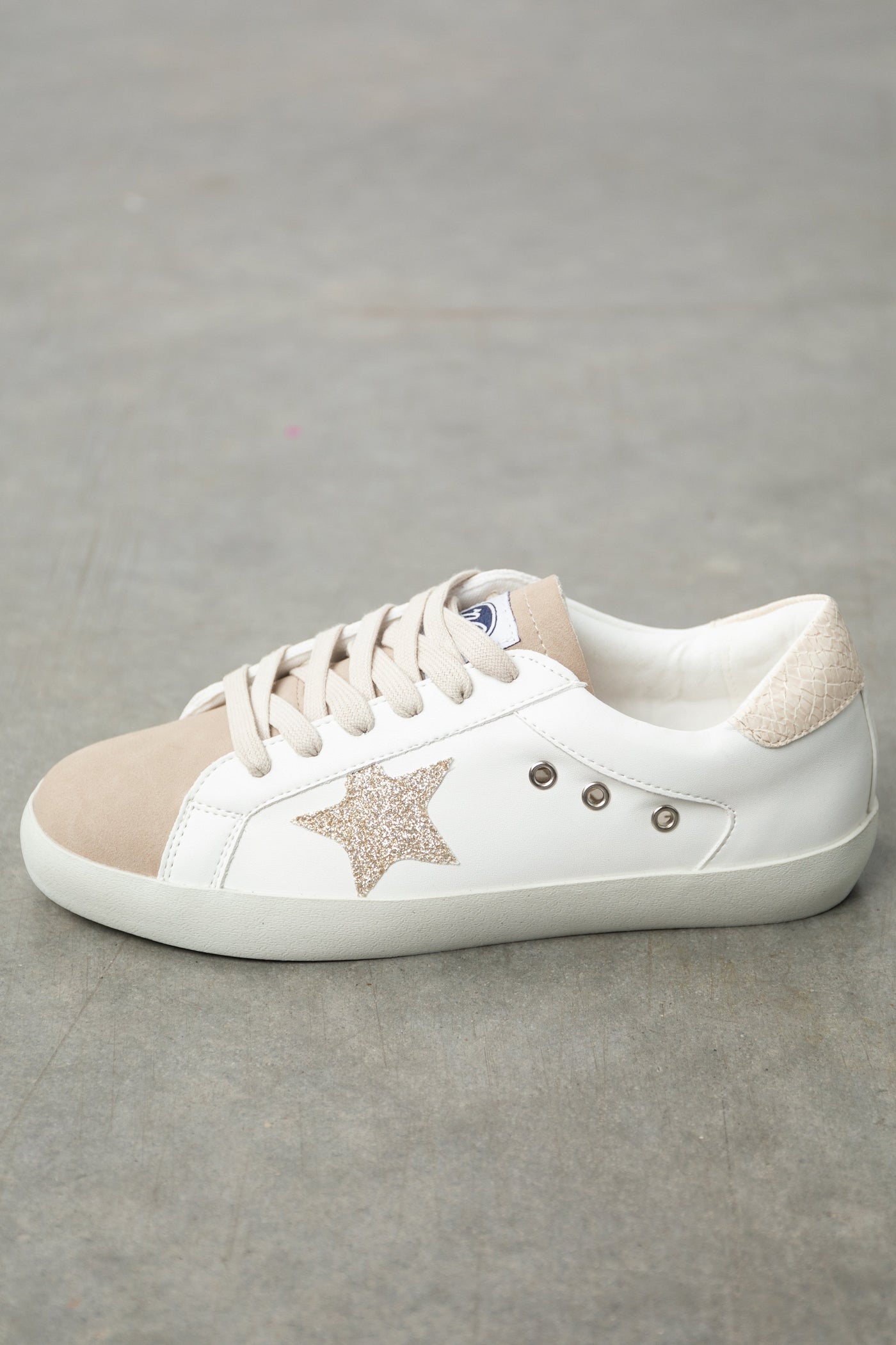 Vanilla and Taupe Glitter Star Lace Up Sneakers