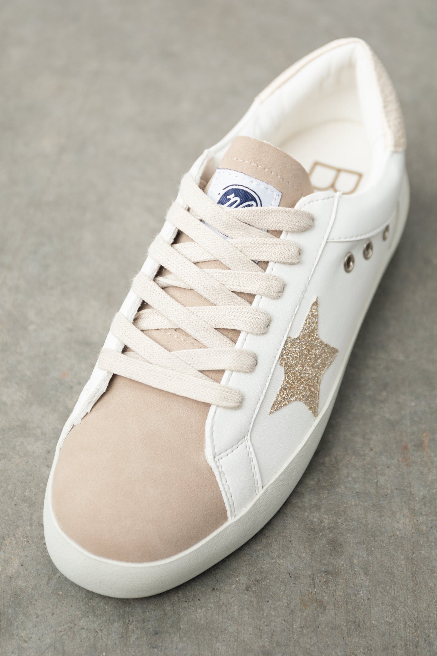 Vanilla and Taupe Glitter Star Lace Up Sneakers