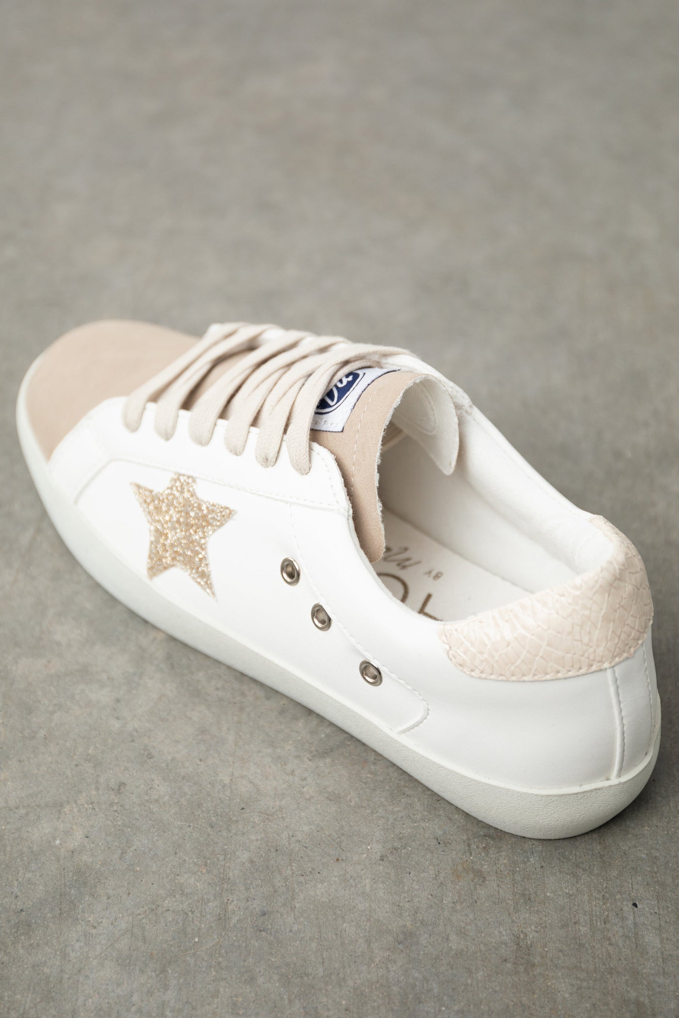 Vanilla and Taupe Glitter Star Lace Up Sneakers