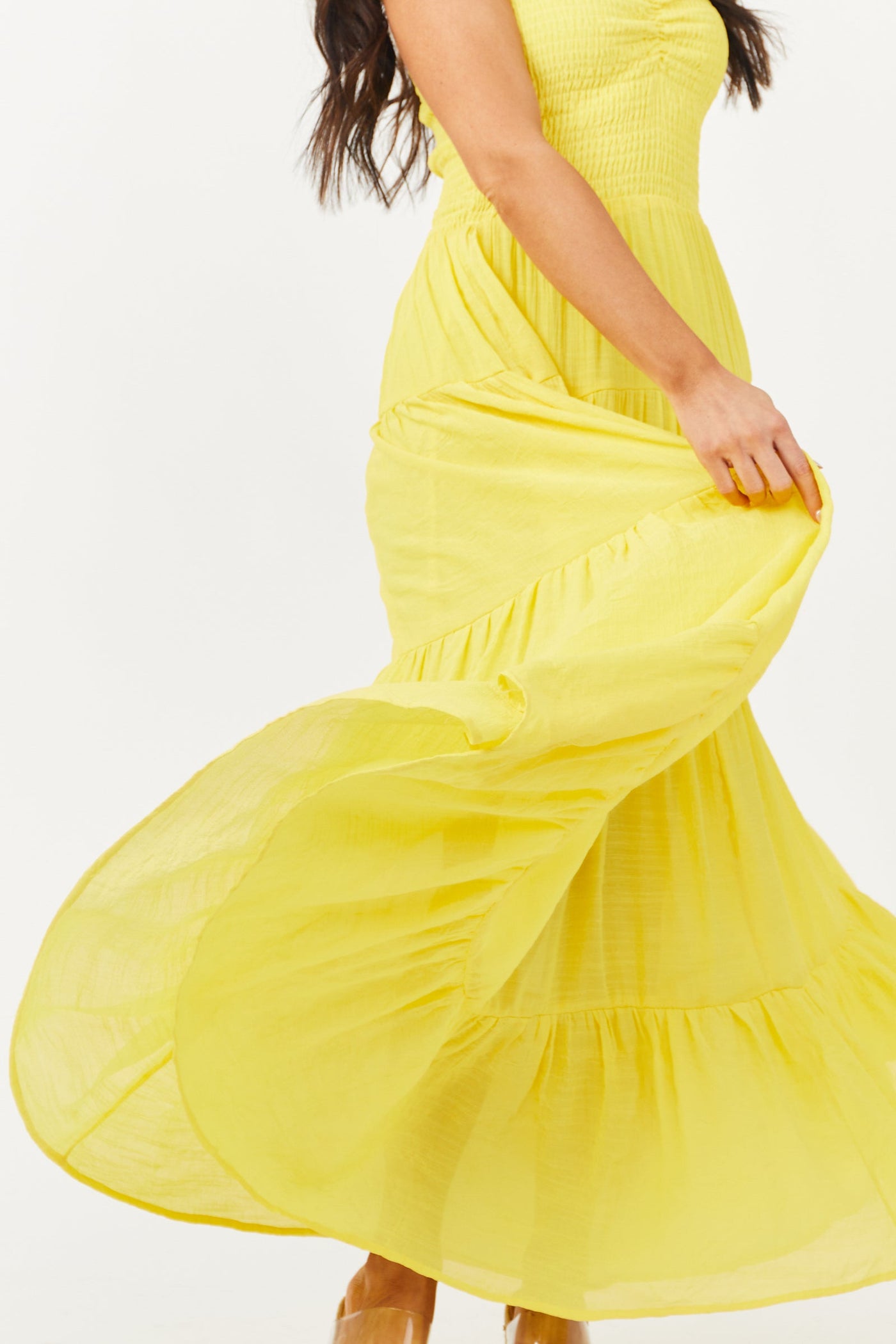 Vibrant Canary Yellow Strapless Smocked Maxi Dress