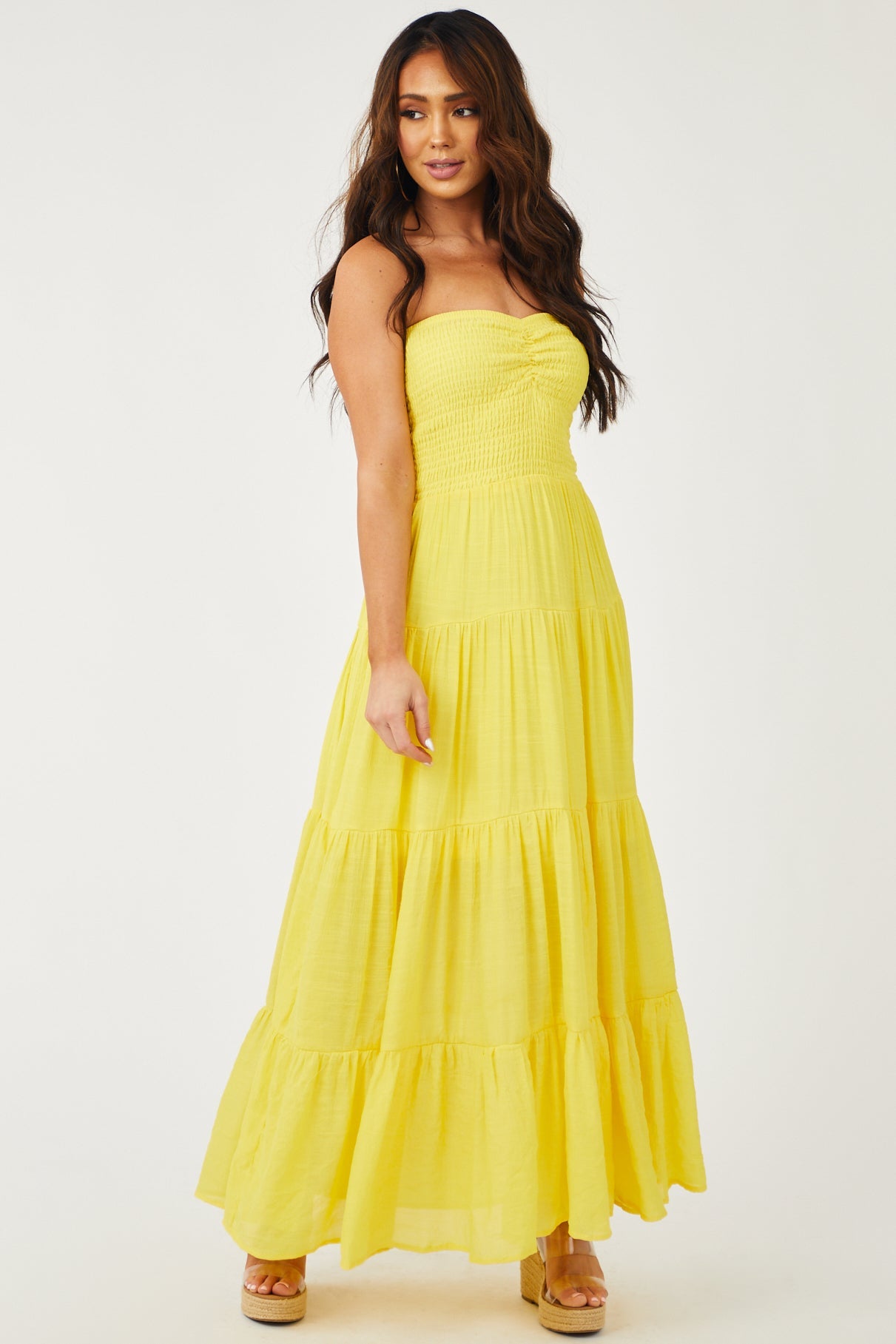 Vibrant Canary Yellow Strapless Smocked Maxi Dress
