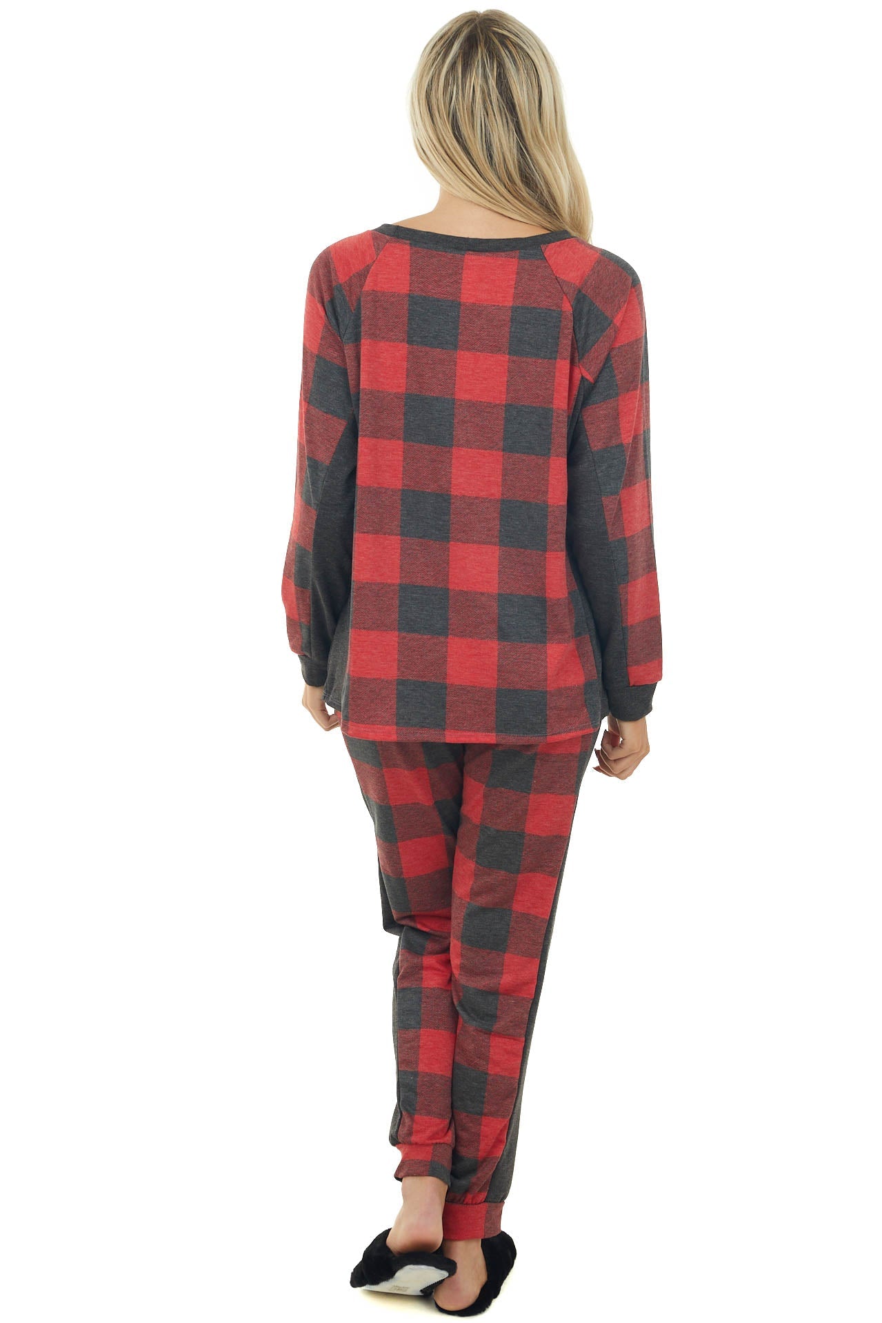 Vintage Red Buffalo Plaid Top and Bottom Set