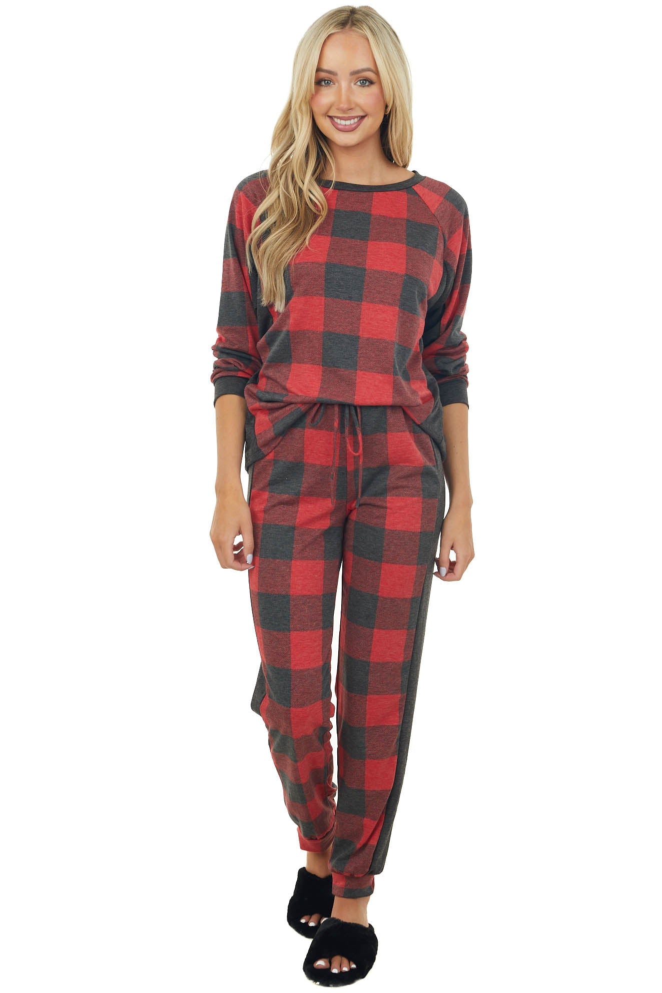 Vintage Red Buffalo Plaid Top and Bottom Set