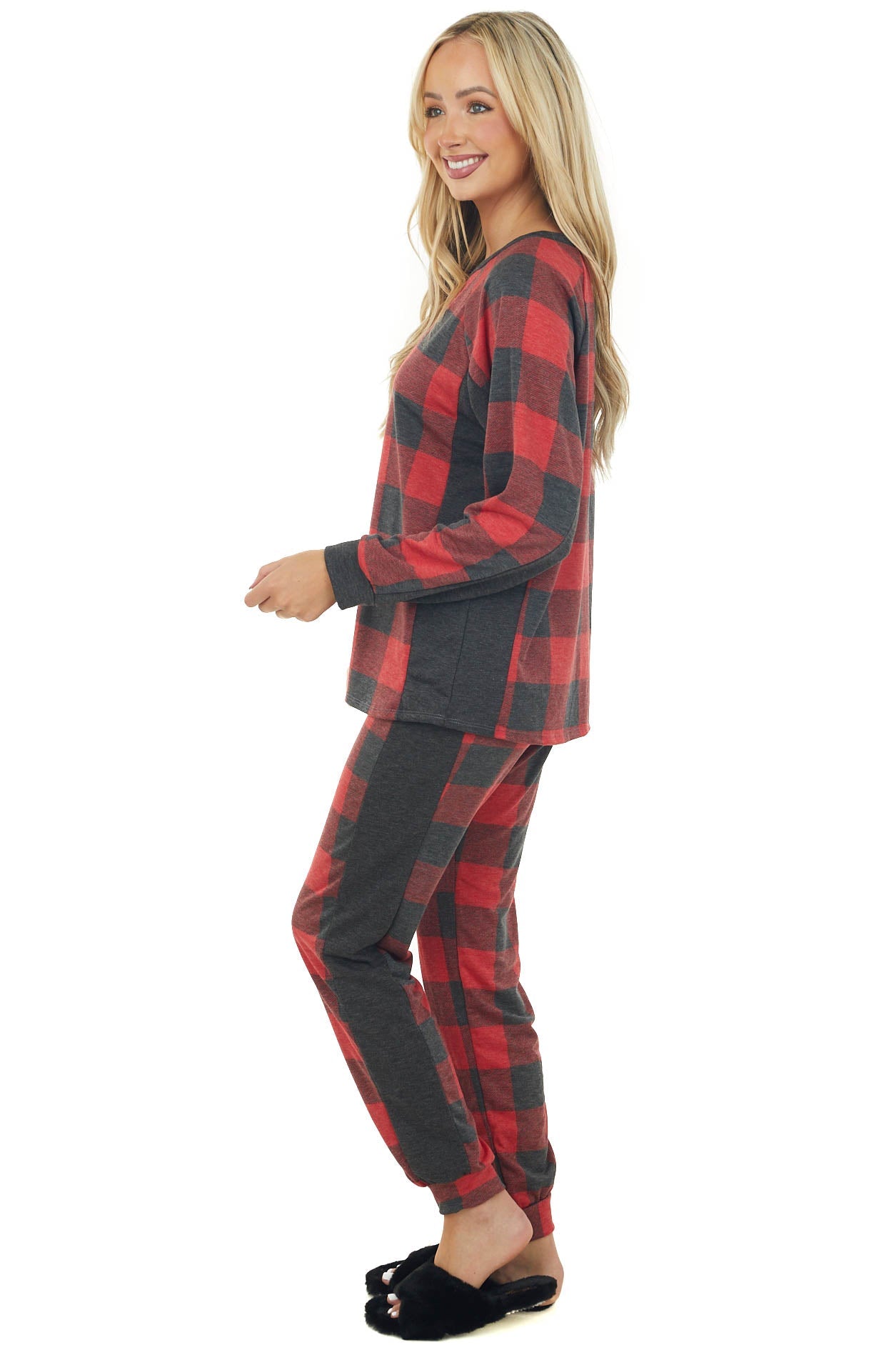 Vintage Red Buffalo Plaid Top and Bottom Set