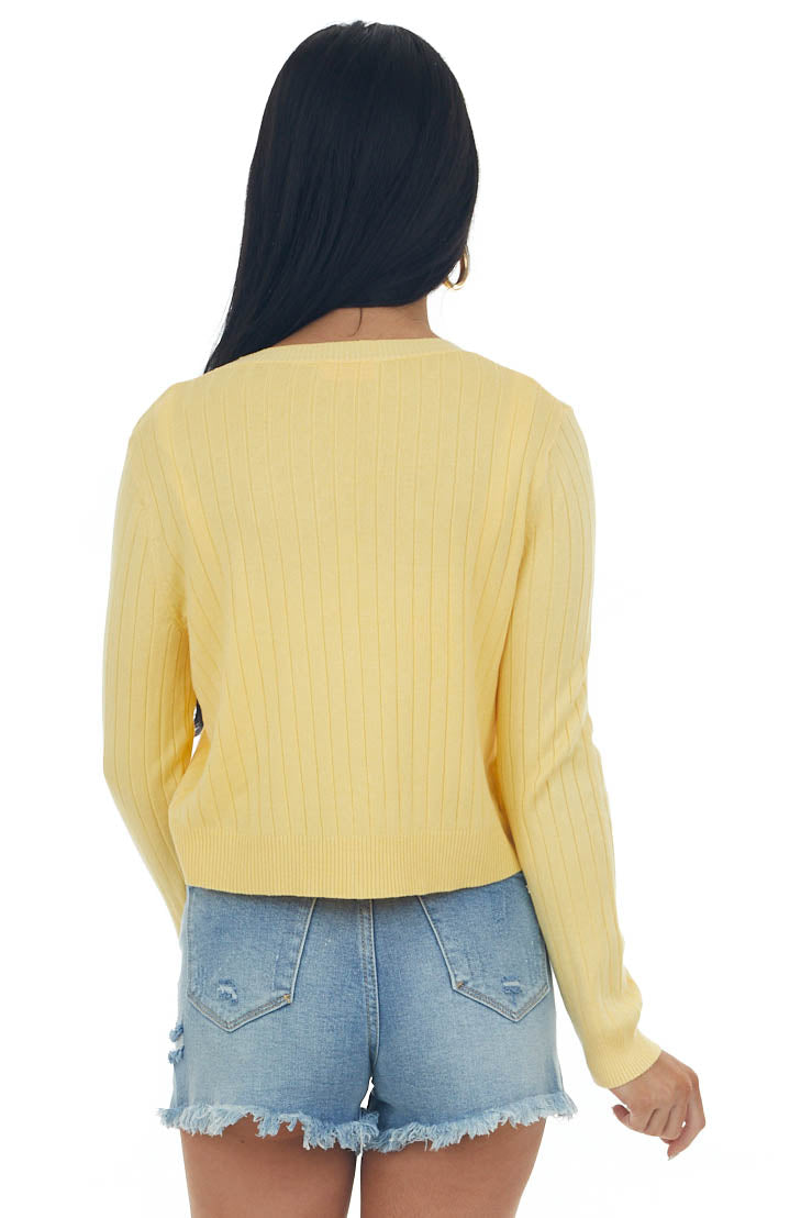 Vintage Yellow Ribbed Button Up Cardigan