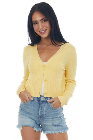 Vintage Yellow Ribbed Button Up Cardigan