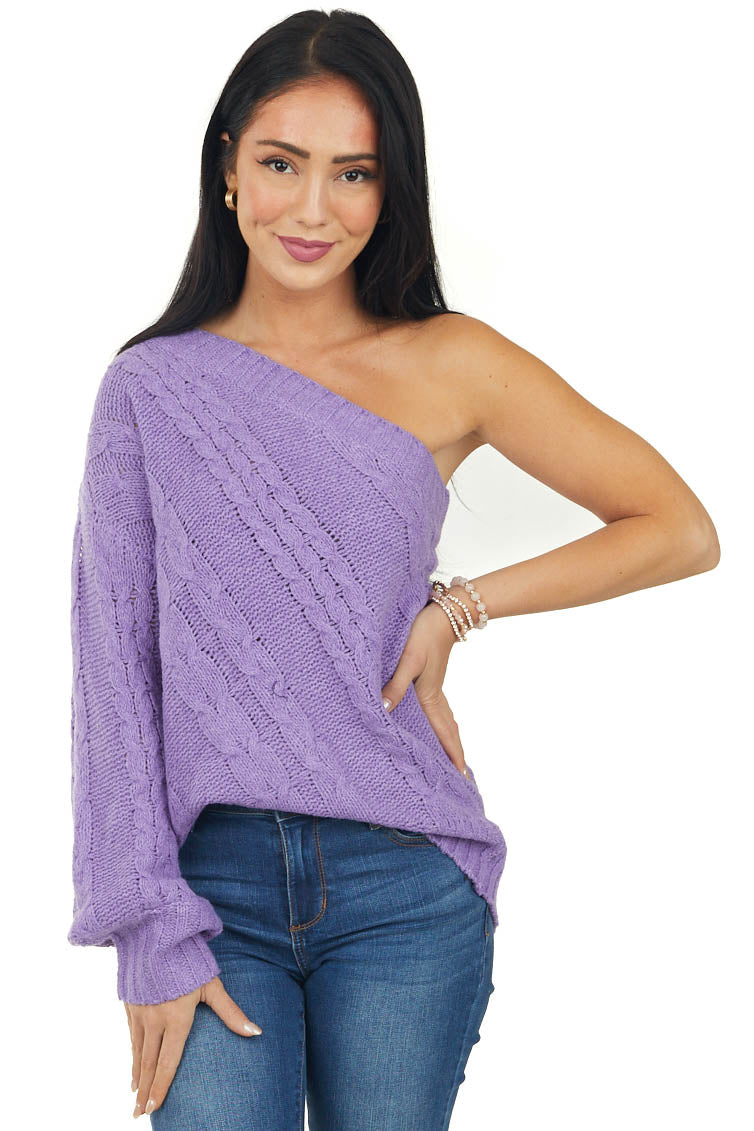 Violet One Shoulder Cable Knit Sweater