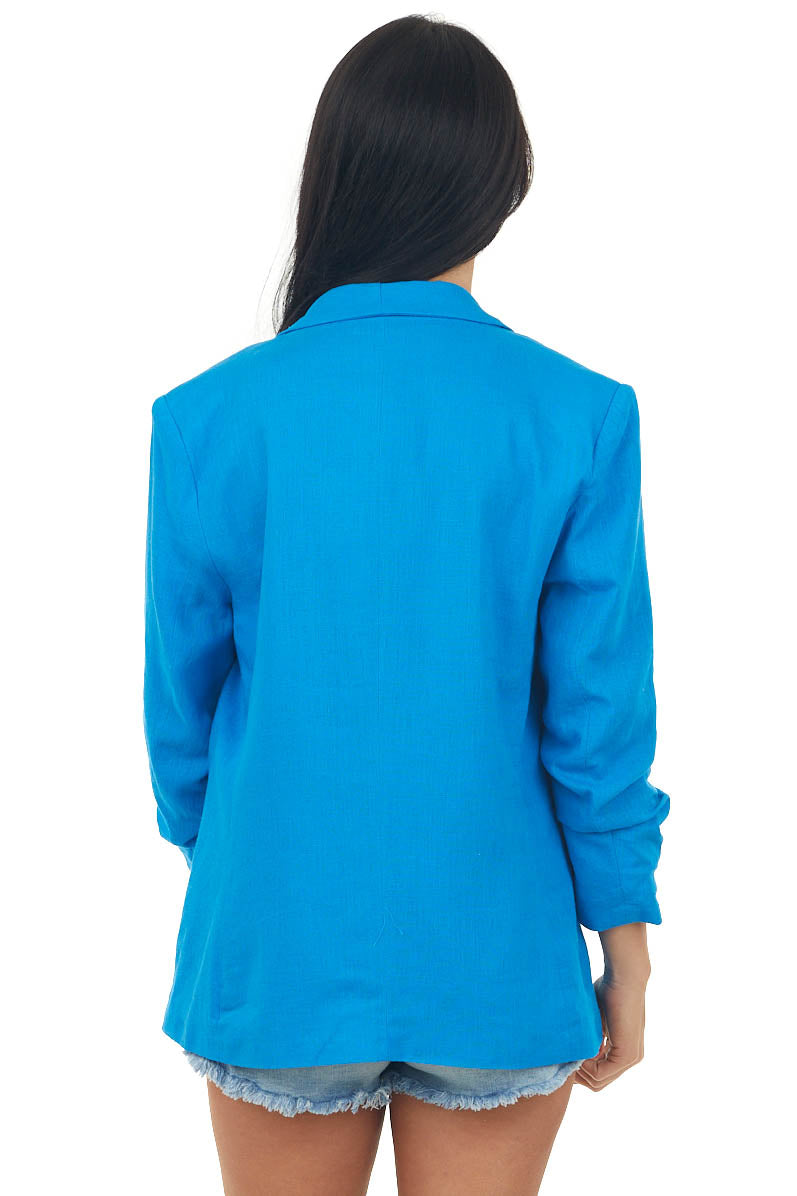 Vivid Blue Linen Blazer with Shoulder Pads
