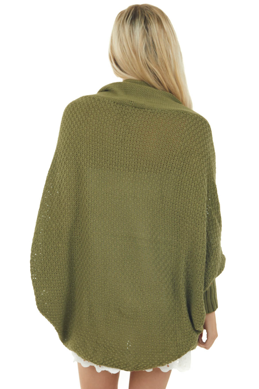 Vivid Olive Draped Dolman Sleeve Cardigan