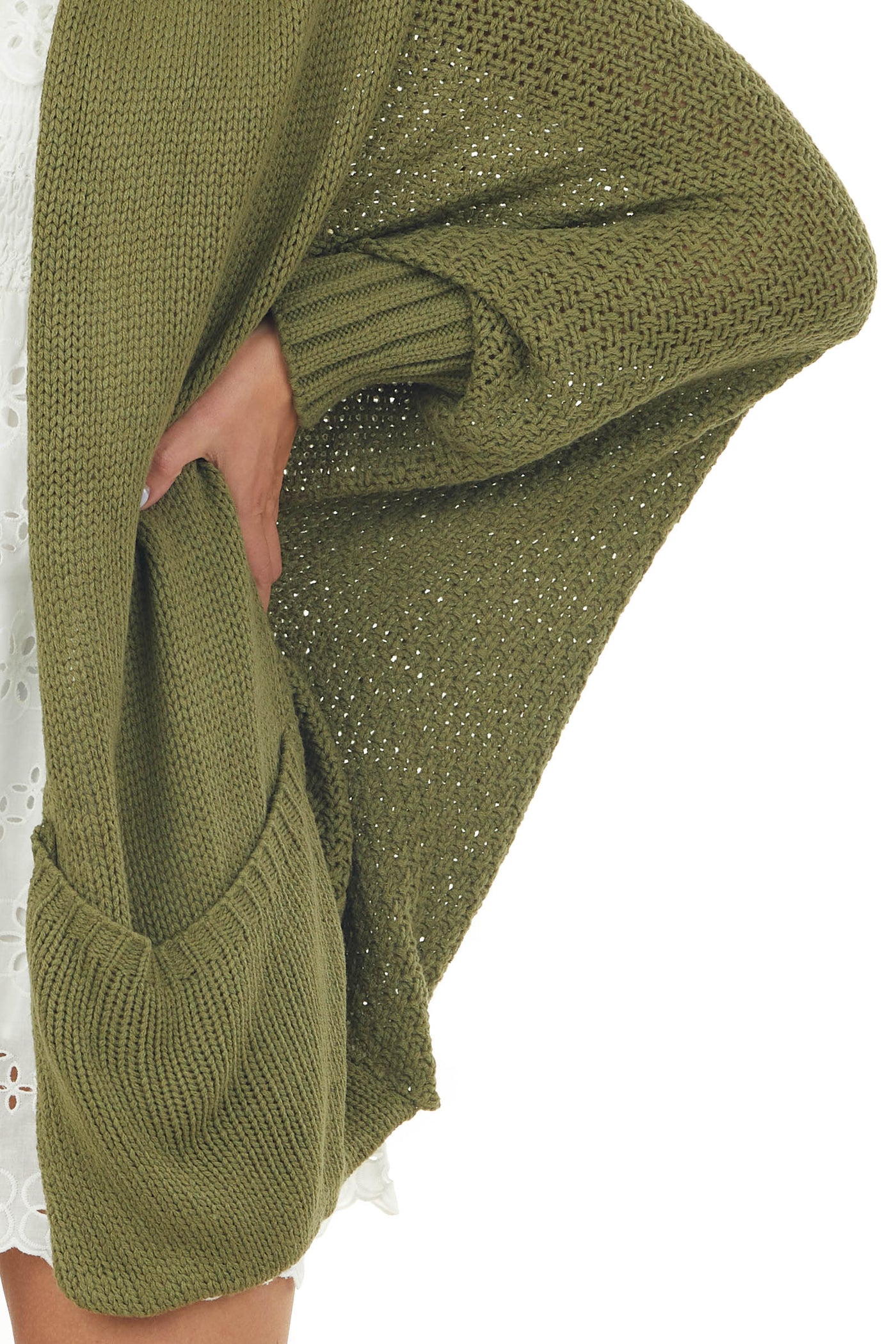 Vivid Olive Draped Dolman Sleeve Cardigan