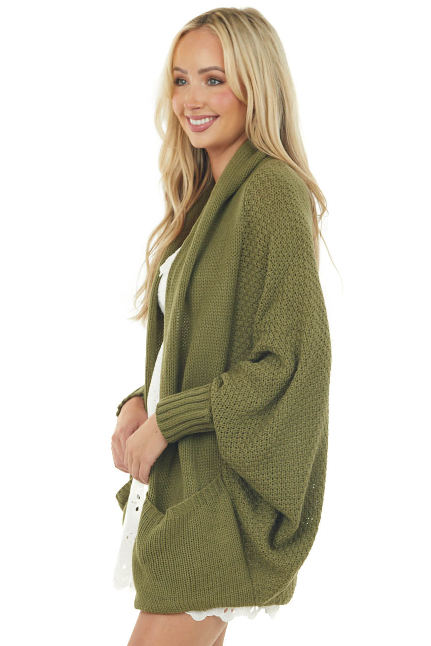 Vivid Olive Draped Dolman Sleeve Cardigan