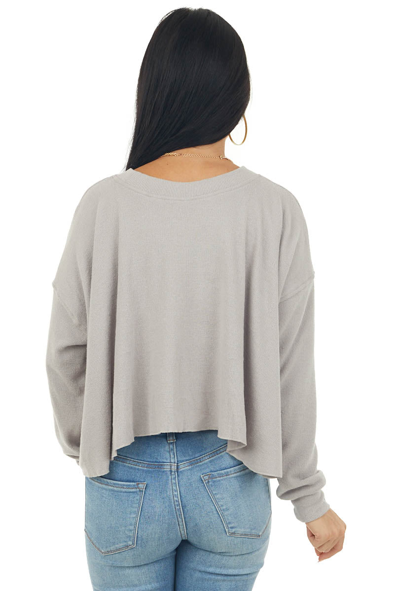 Warm Grey Soft Ribbed Knit Long Sleeve Top