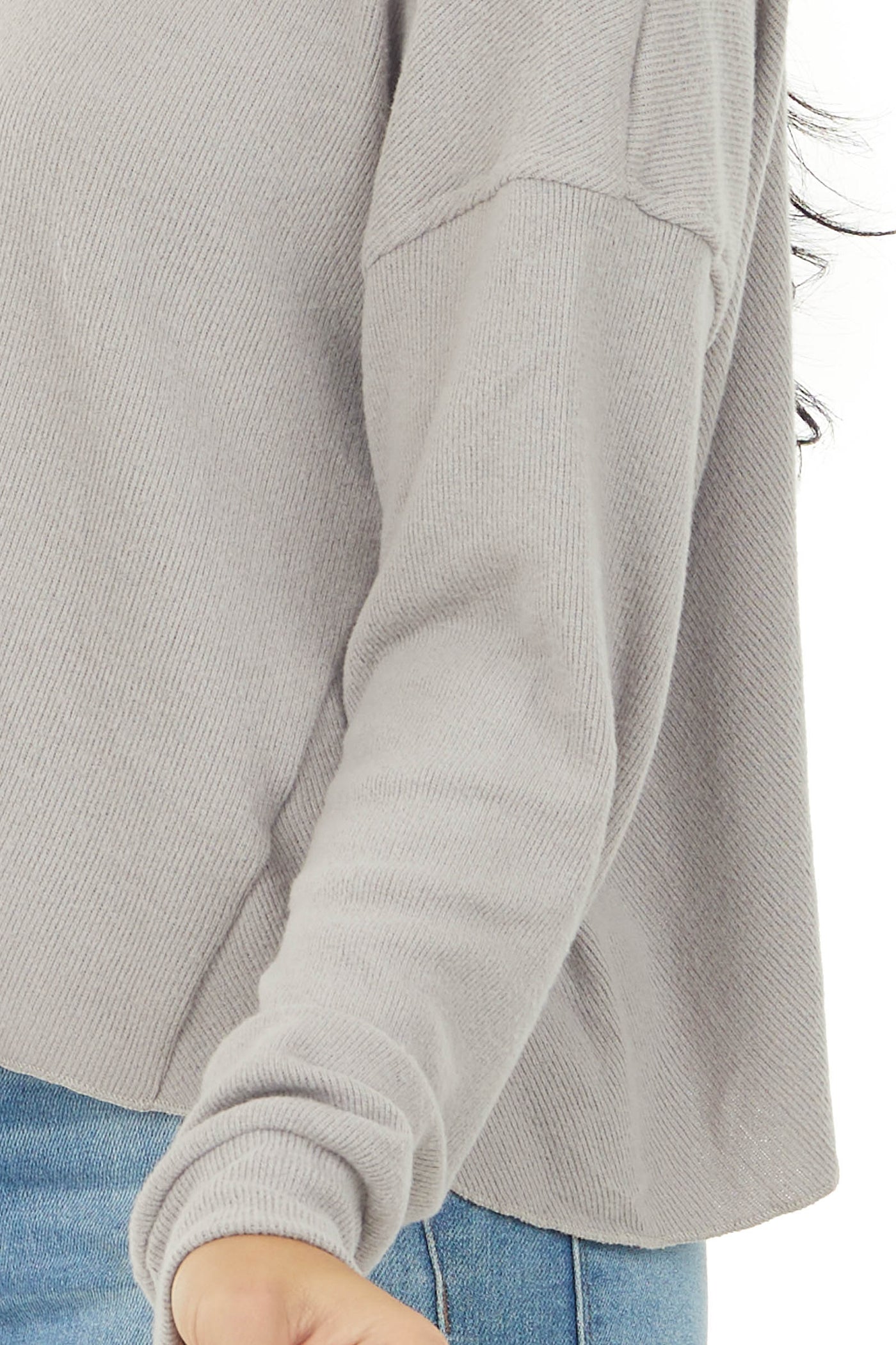 Warm Grey Soft Ribbed Knit Long Sleeve Top