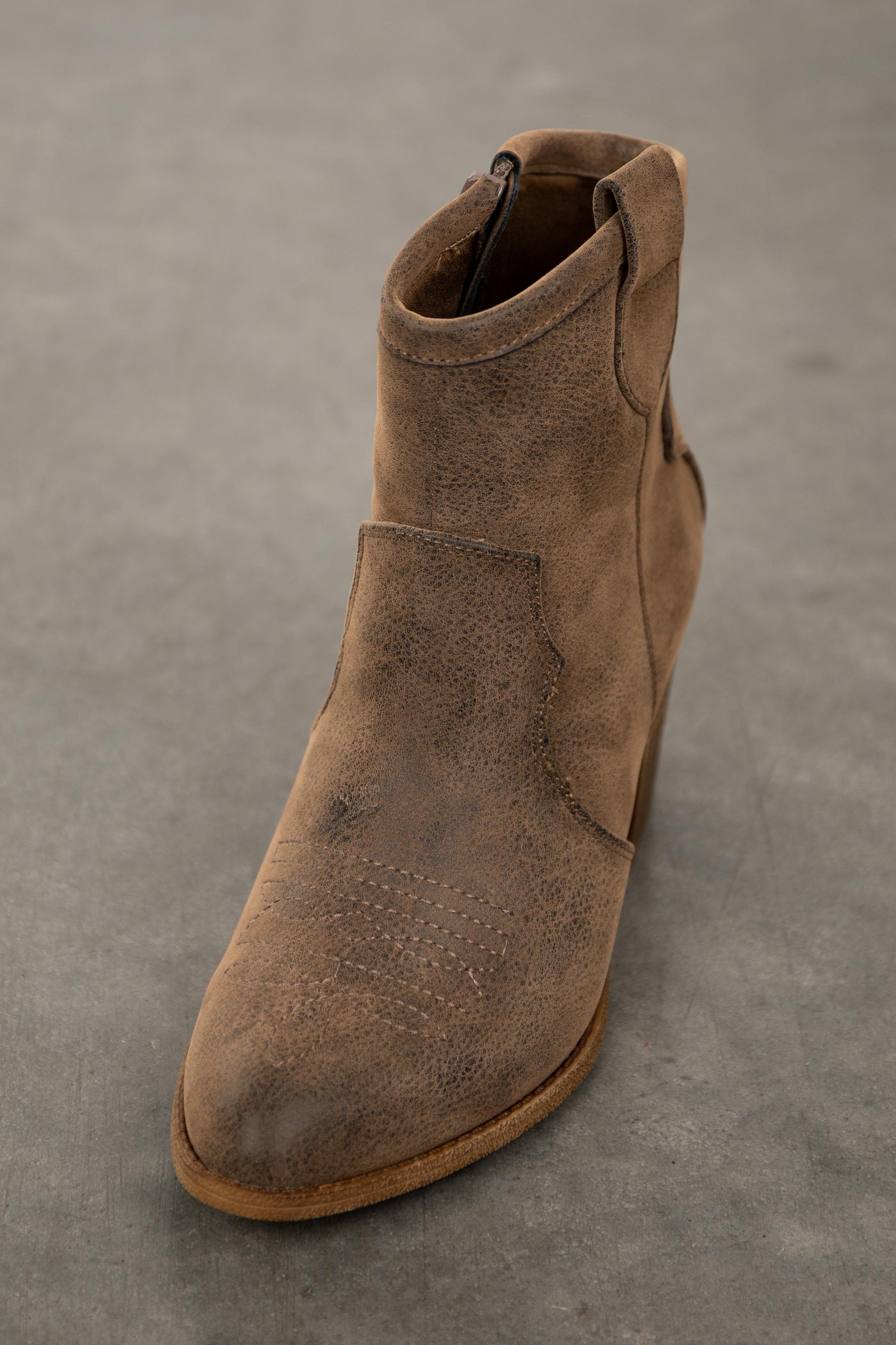 Warm Taupe Faux Leather Western Style Booties