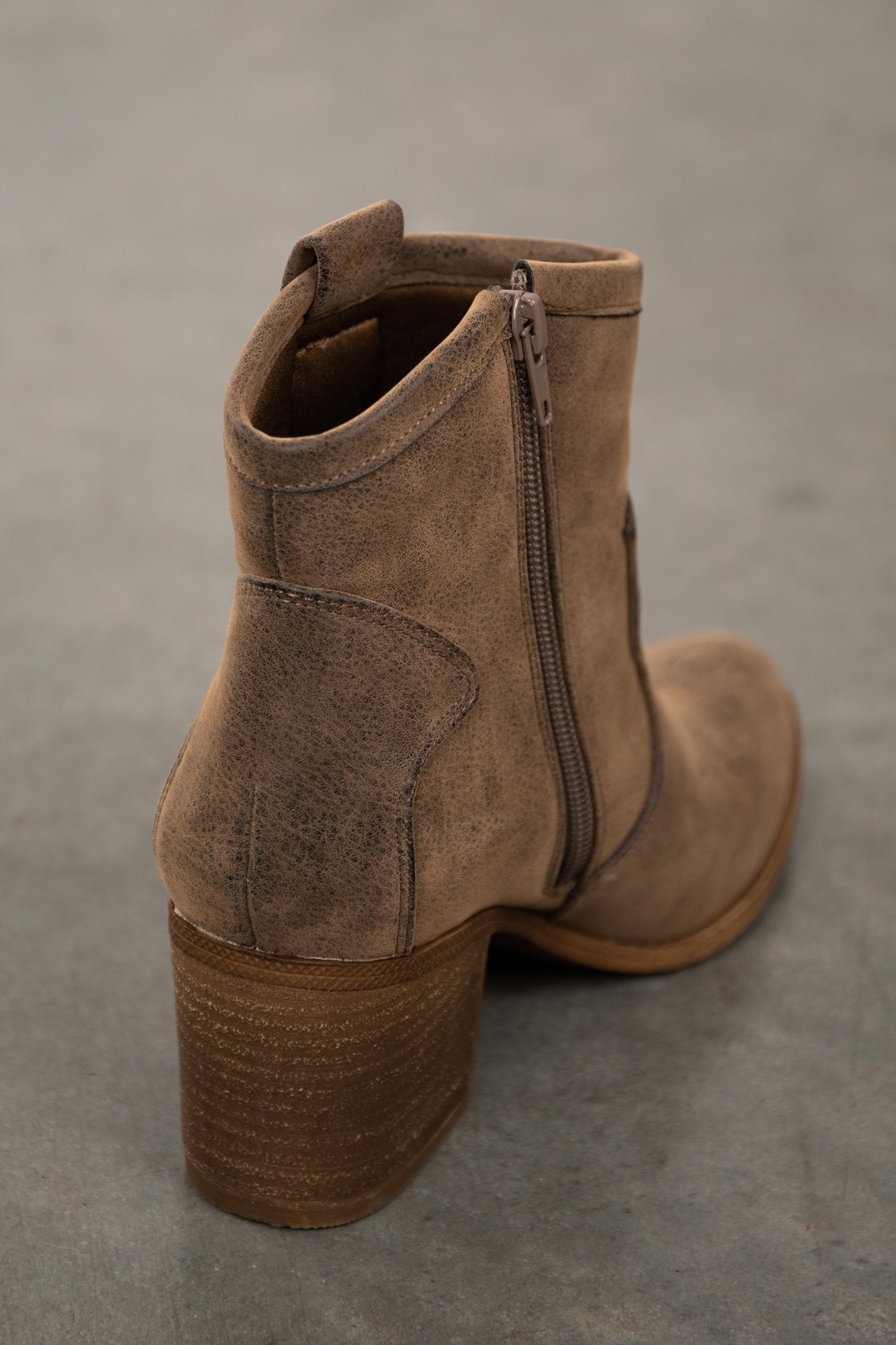 Warm Taupe Faux Leather Western Style Booties