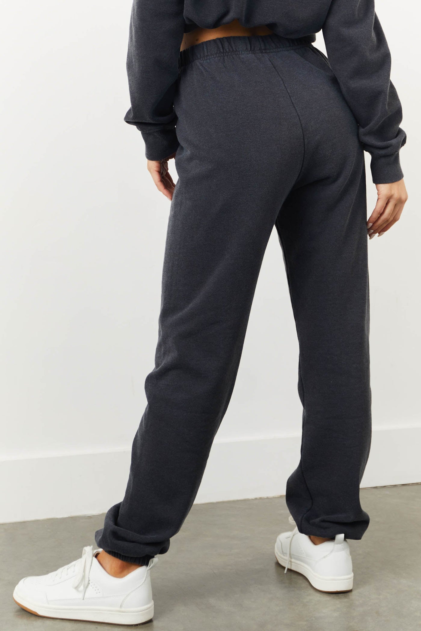 Washed Black Fleece Lined Solid Cotton Sweatpants