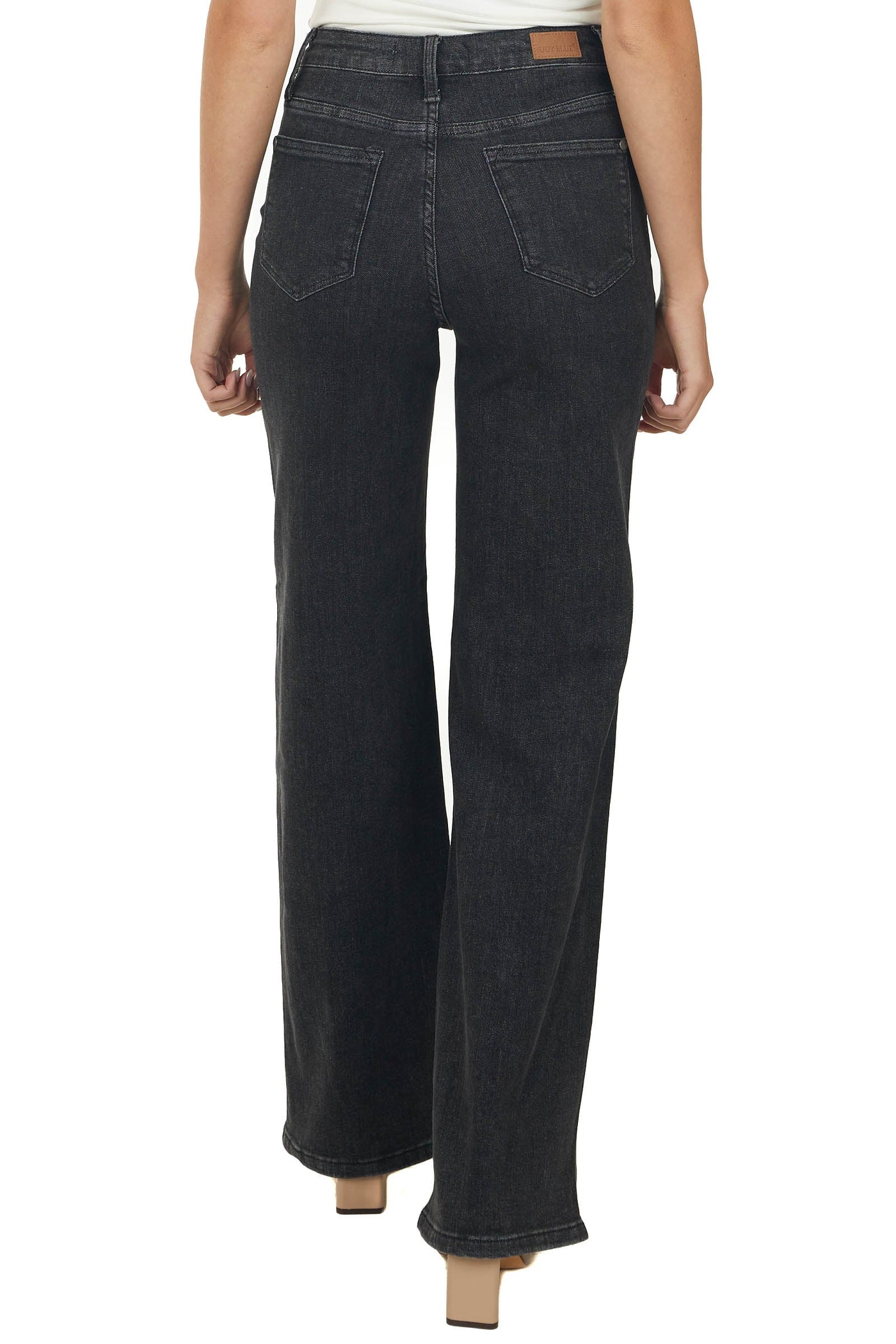 Washed Black High Rise Button Fly Wide Leg Jeans