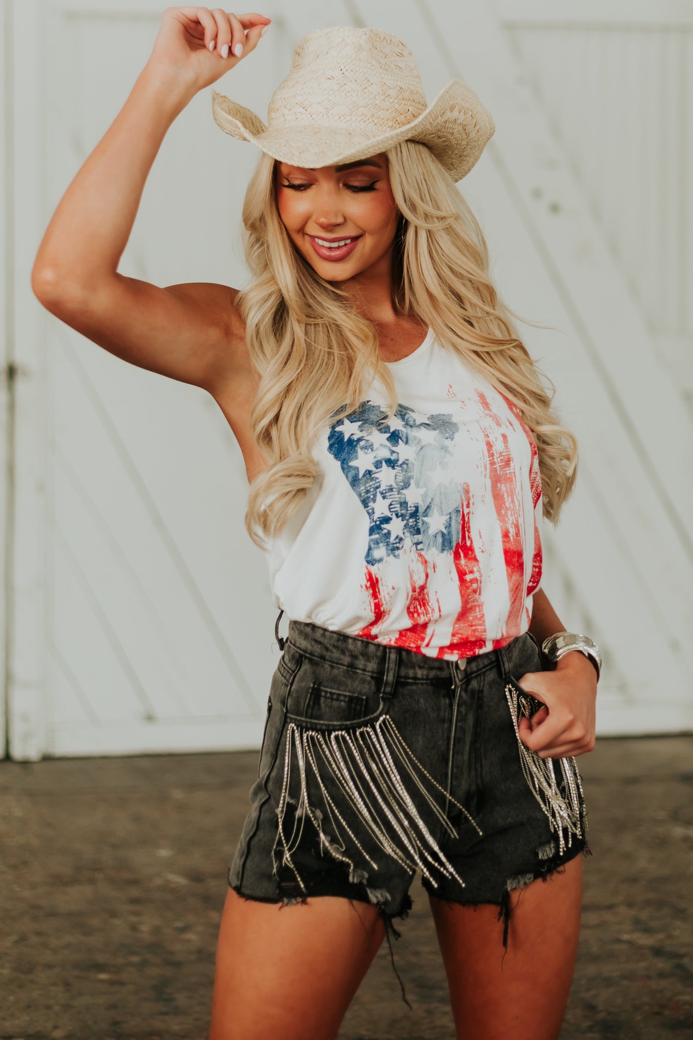 Washed Black Rhinestone Fringe Distressed Shorts