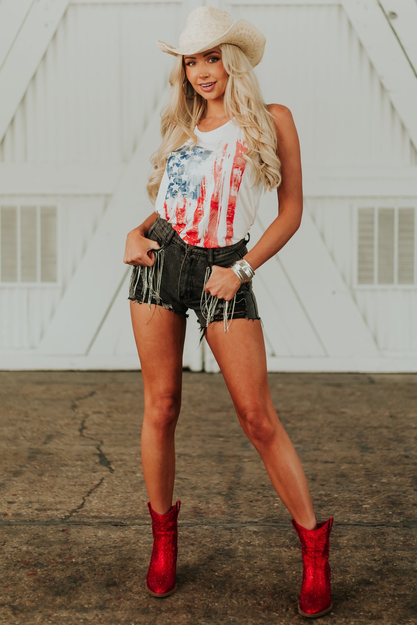 Washed Black Rhinestone Fringe Distressed Shorts