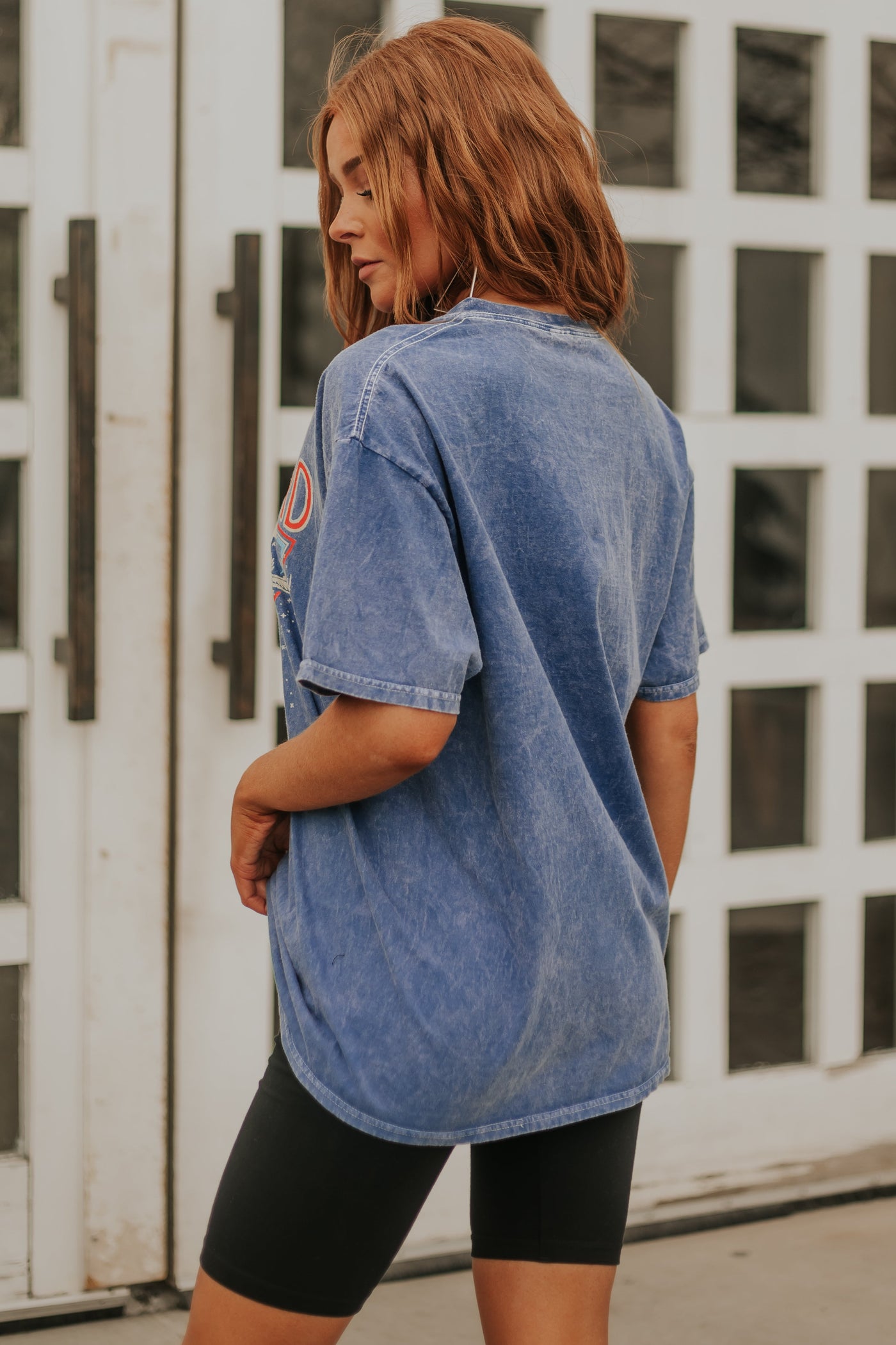 Washed Steel Blue 'Free Bird' Eagle Graphic Tee