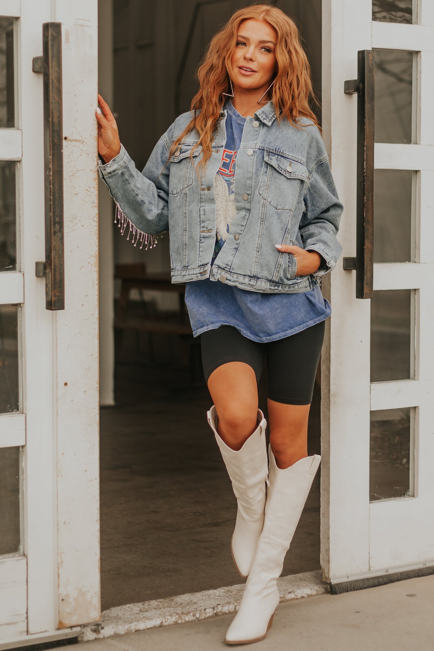 Washed Steel Blue 'Free Bird' Eagle Graphic Tee