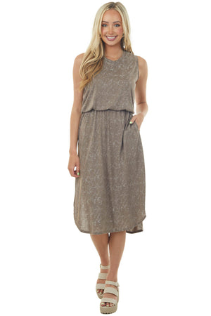 Washed Taupe Sleeveless Blouson Midi Dress