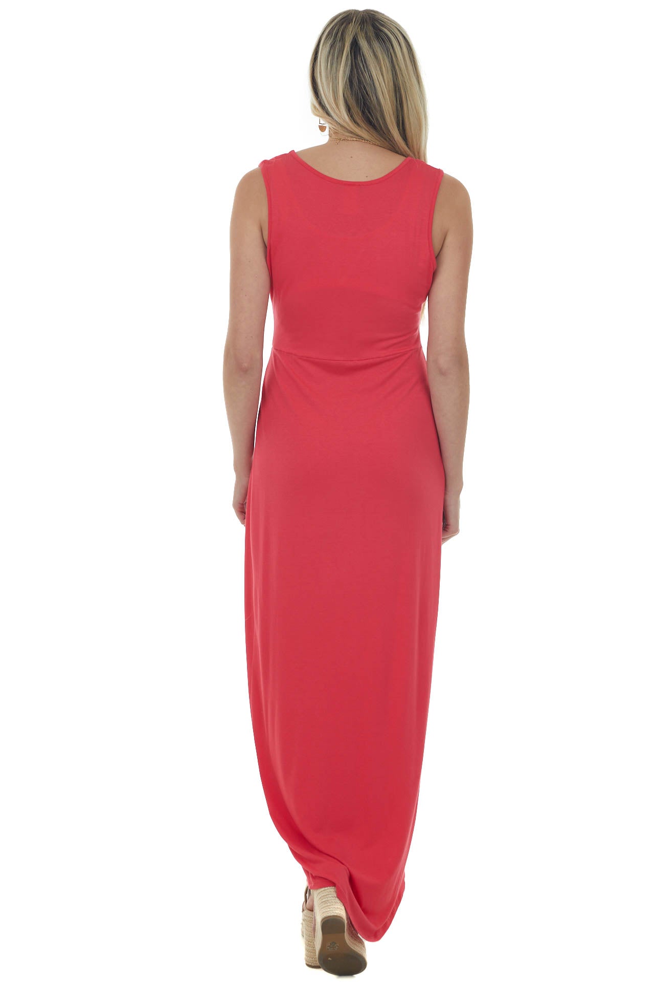 Watermelon Drop Waist Sleeveless Maxi Dress with Side Slit