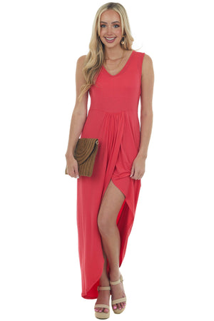 Watermelon Drop Waist Sleeveless Maxi Dress with Side Slit