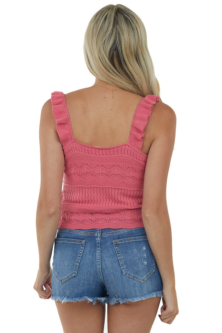 Watermelon Ruffle Strap Sweater Knit Crop Top