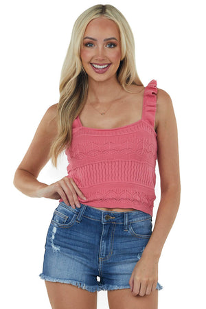 Watermelon Ruffle Strap Sweater Knit Crop Top