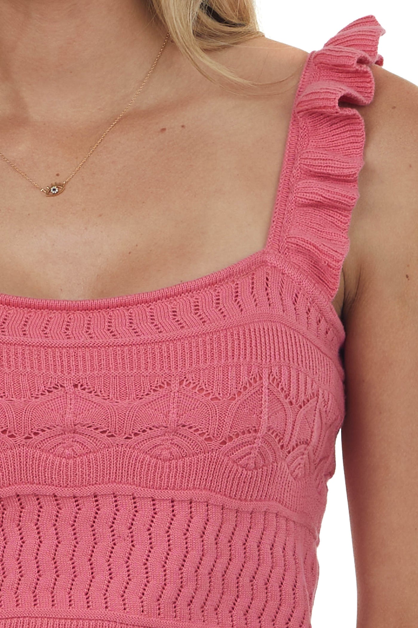 Watermelon Ruffle Strap Sweater Knit Crop Top