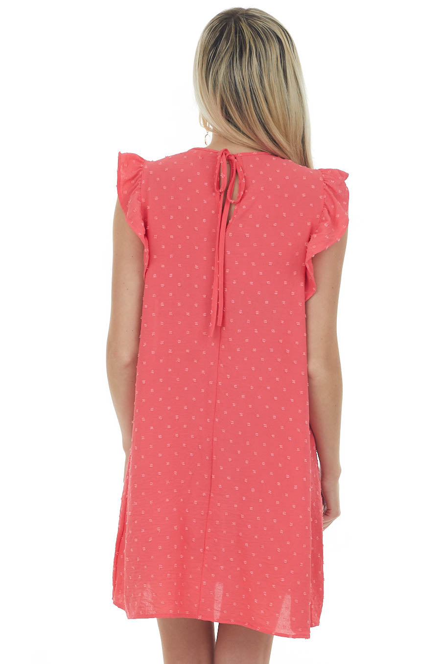 Watermelon Swiss Dot Ruffle Cap Sleeve Dress