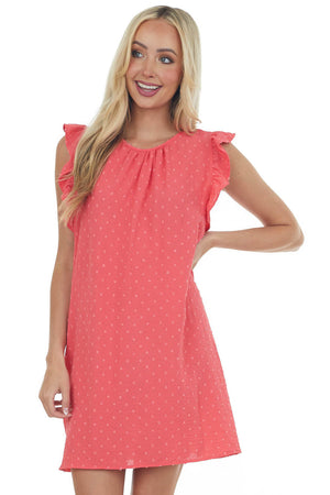 Watermelon Swiss Dot Ruffle Cap Sleeve Dress