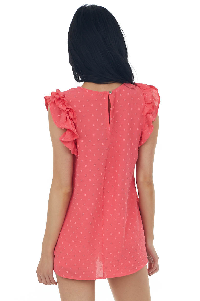Watermelon Swiss Dot Ruffle Sleeve A Line Top