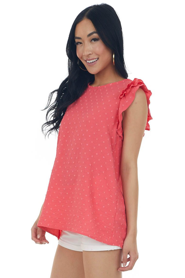 Watermelon Swiss Dot Ruffle Sleeve A Line Top