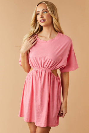 Watermelon Waist Cut Out Short Sleeve Knit Dress