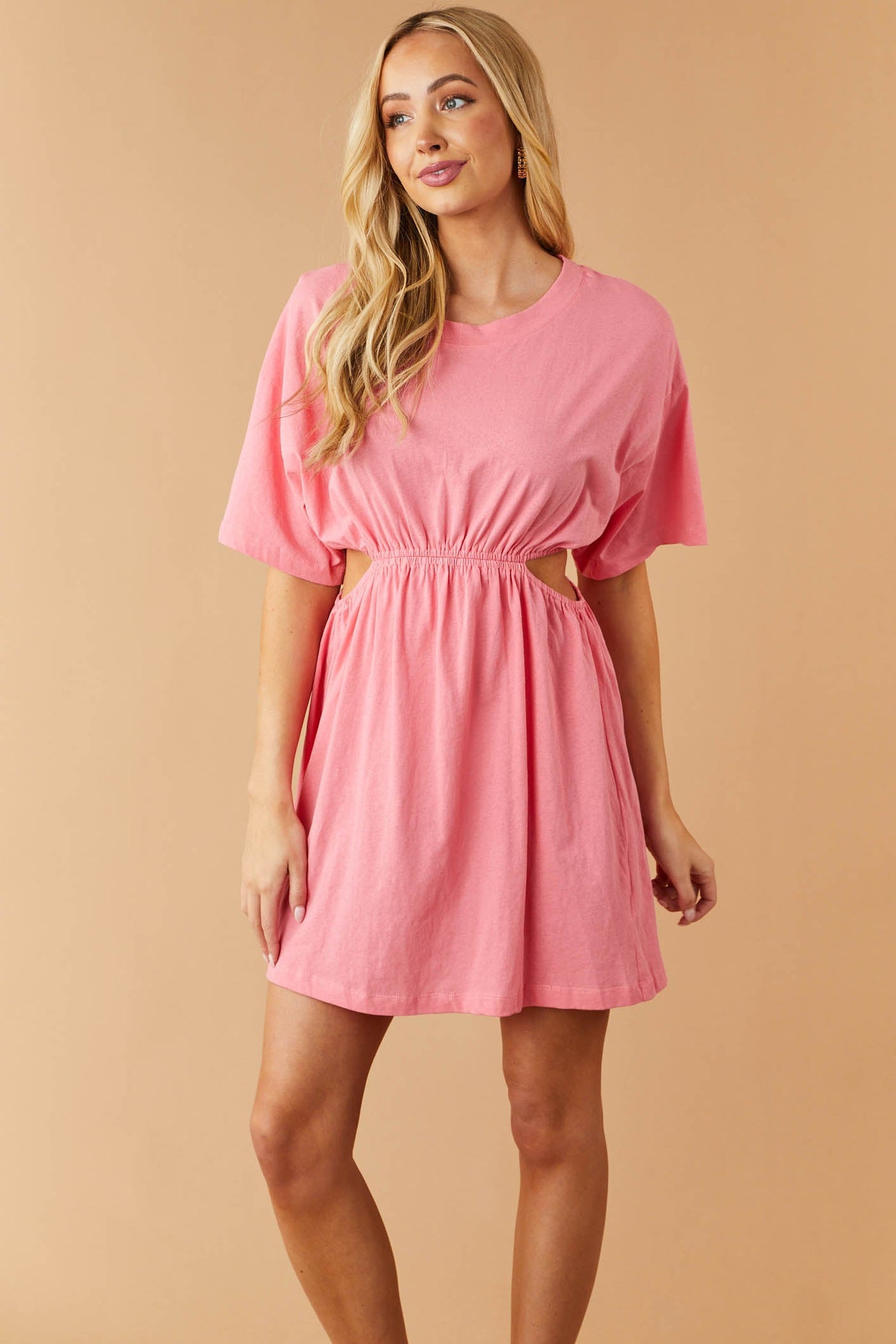 Watermelon Waist Cut Out Short Sleeve Knit Dress