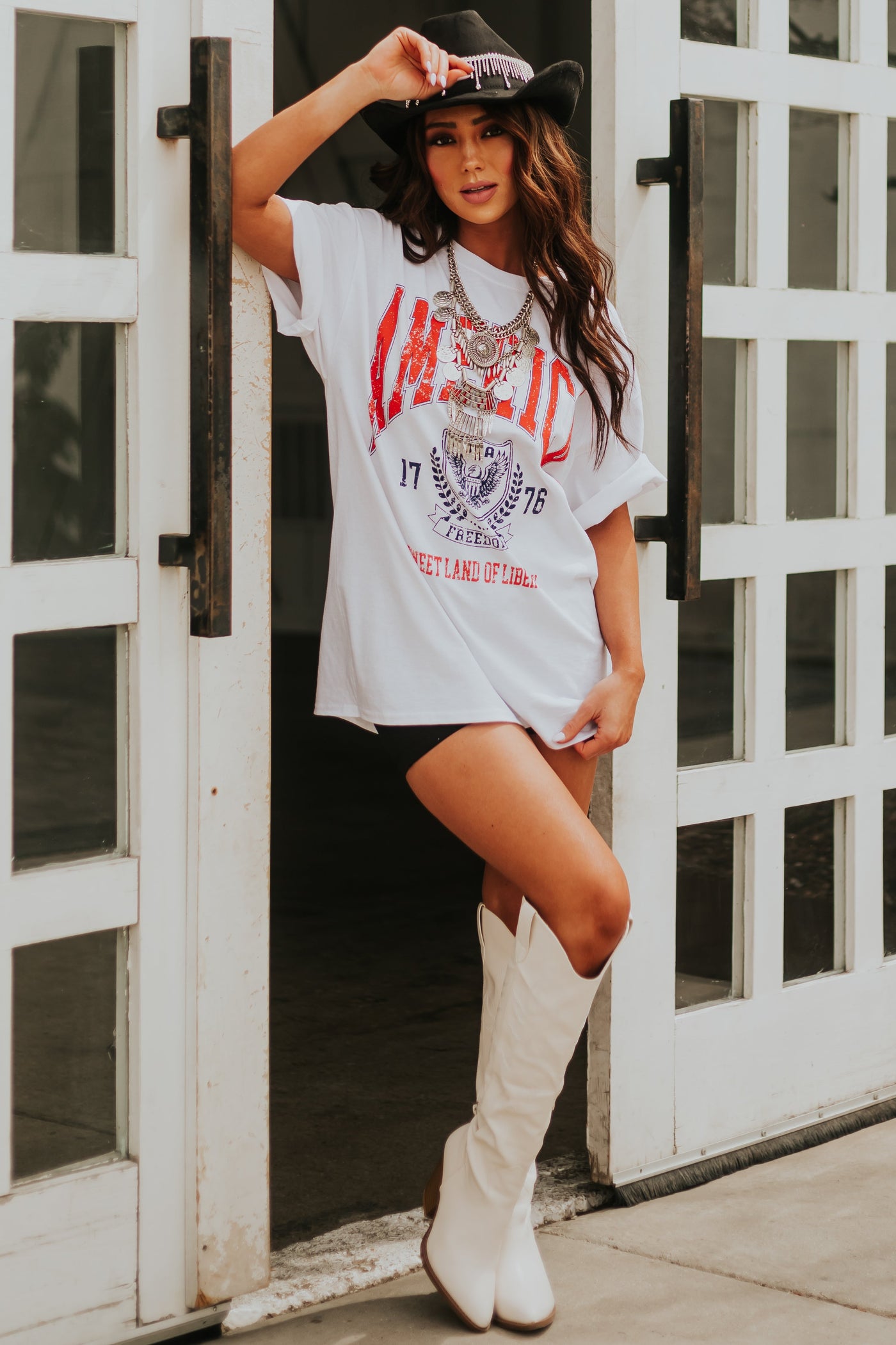 White 'America' Oversized Graphic Tee Shirt