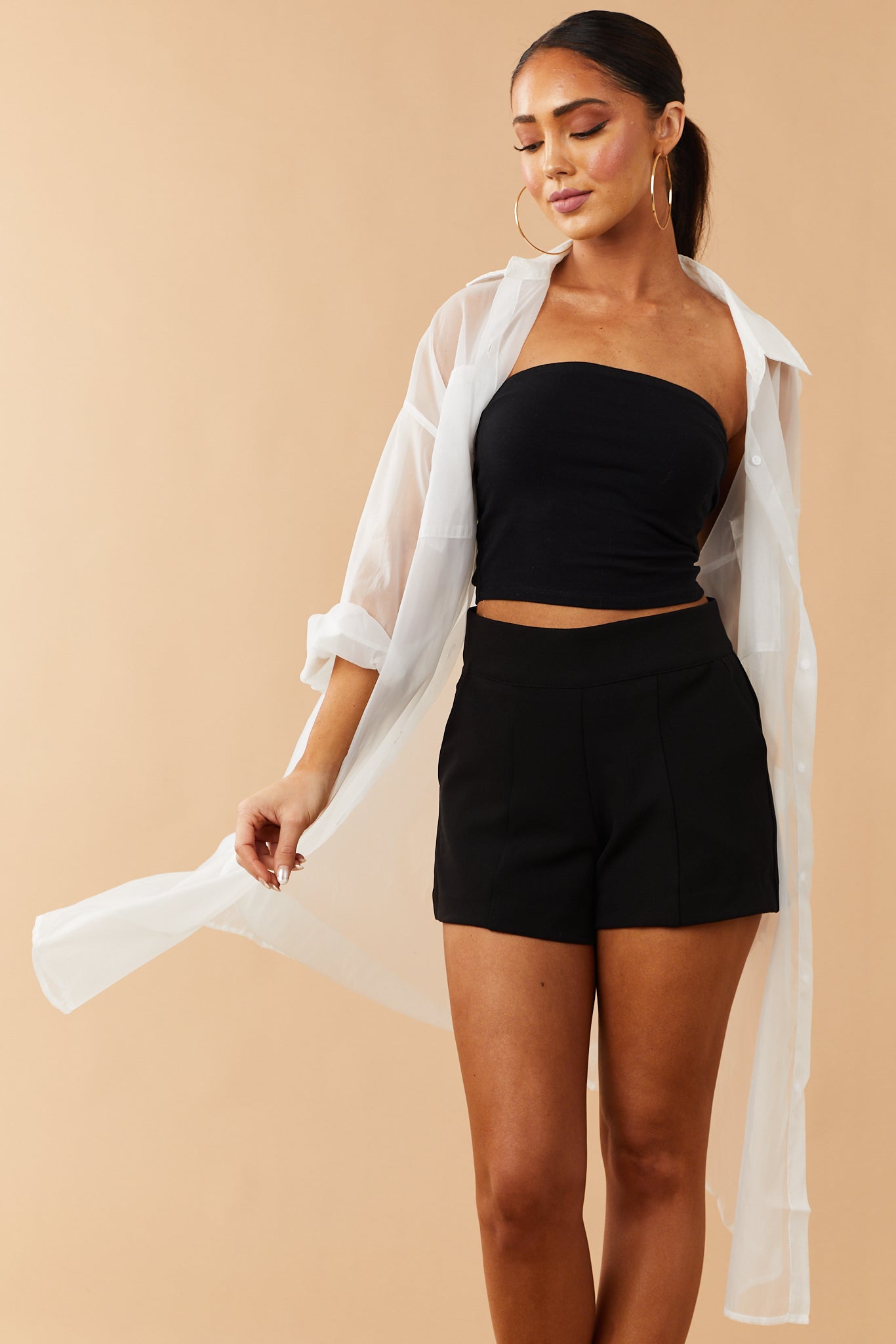 White Button Down Sheer Cover Up Shirt Dress