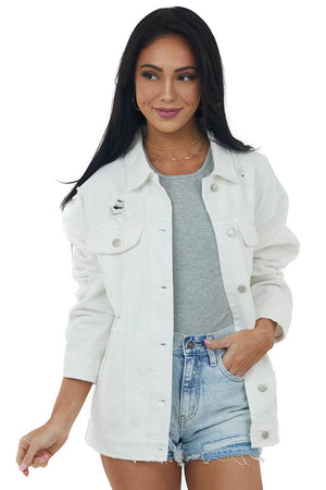 White Distressed Oversized Denim Jacket