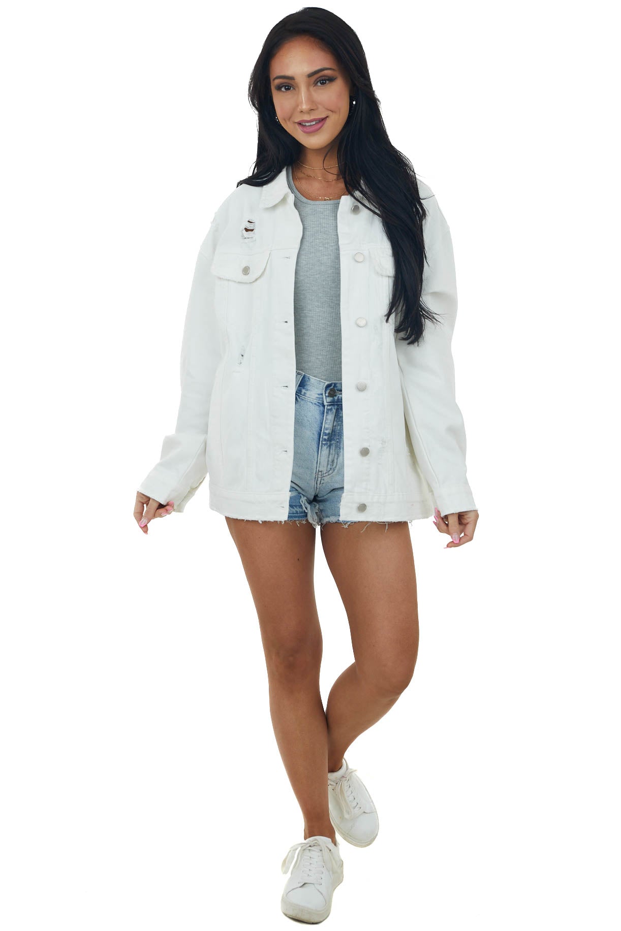 White Distressed Oversized Denim Jacket